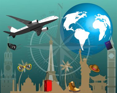 Logo seyahat uçağı, bavul gözlükleri