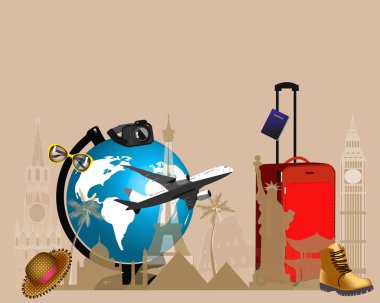 Logo seyahat uçağı, bavul gözlükleri