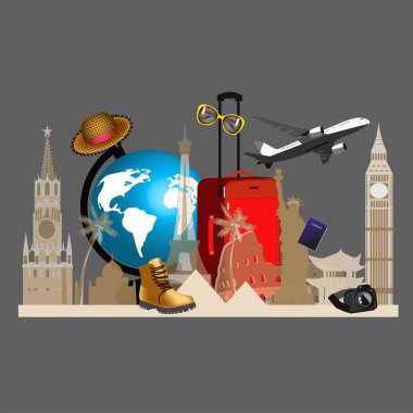 Logo seyahat uçağı, bavul gözlükleri