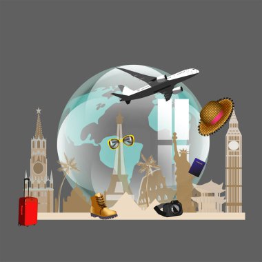 Logo seyahat uçağı, bavul gözlükleri