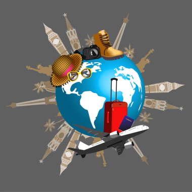 Logo seyahat uçağı, bavul gözlükleri