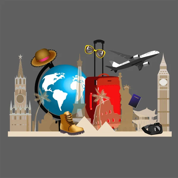 Logo Seyahat Uçağı Bavul Gözlükleri — Stok Vektör