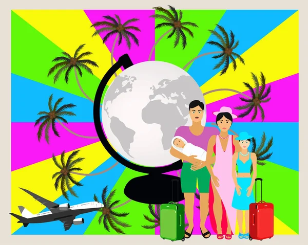 Aile Seyahat Tatil Afiş Dekor — Stok Vektör