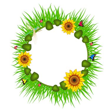 Ayçiçeği çiçek yuvarlak çerçeve izole