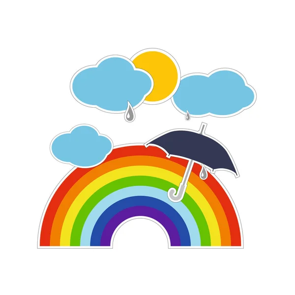 Rainbow Umbrella Sun Raindrops — Stock Vector