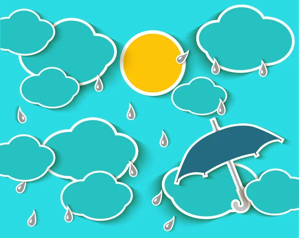 雲傘太陽と雨滴 — ストックベクタ