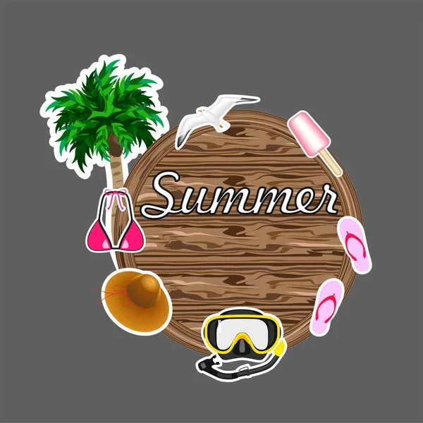 Hello Summer Sticker Decor — Stock Vector