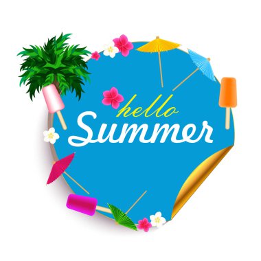 Merhaba yaz etiket yuvarlak dekor