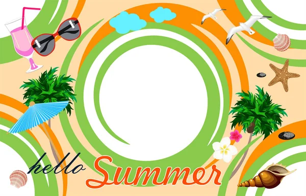 Γεια Σας Καλοκαίρι Banner Στρογγυλό Ντεκόρ — Διανυσματικό Αρχείο