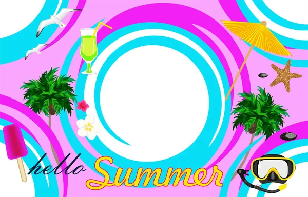 Hallo Sommer Banner Runde Dekor — Stockvektor