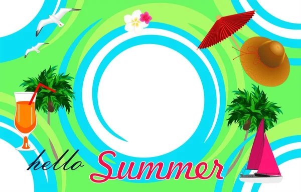Γεια Σας Καλοκαίρι Banner Στρογγυλό Ντεκόρ — Διανυσματικό Αρχείο