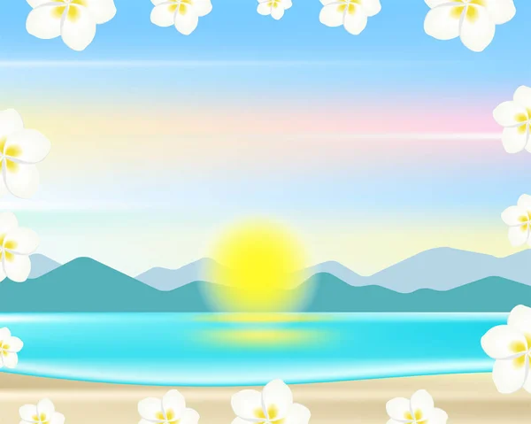 Flores Mar Plantas Playa Fondo — Vector de stock