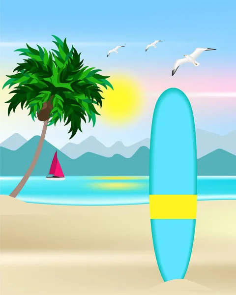 Surfing Board Beach — Stock Vector