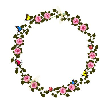 Beyaz arka plan üzerinde gül yuvarlak çerçeve