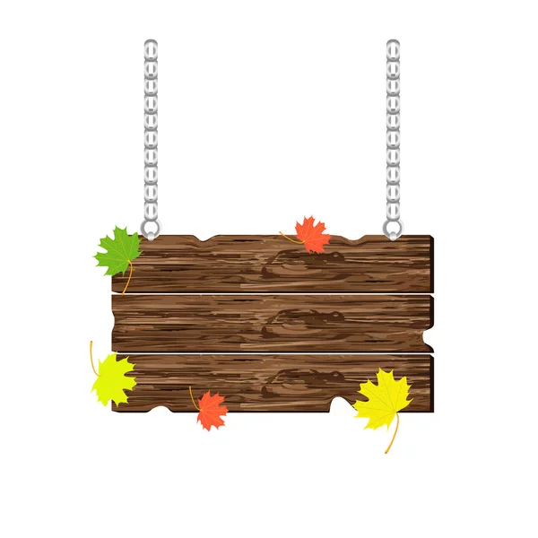 Autumn Wooden Sign Grass Leaves — Stock Vector