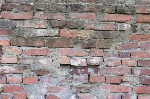 Vieux Mur Briques Endommagé Avec Béton — Photo