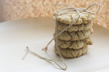 Yulaf kurabiye görünümünü closeup ip bağladılar