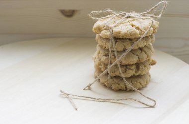 Yulaf kurabiye görünümünü closeup ip bağladılar