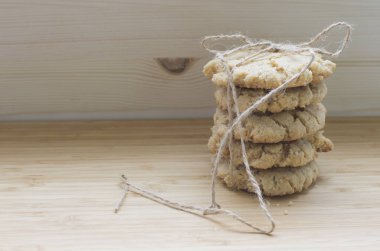 Yulaf kurabiye görünümünü closeup ip bağladılar