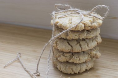 Yulaf kurabiye görünümünü closeup ip bağladılar