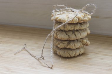 Yulaf kurabiye görünümünü closeup ip bağladılar