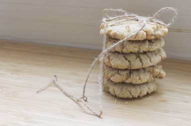 Yulaf kurabiye görünümünü closeup ip bağladılar