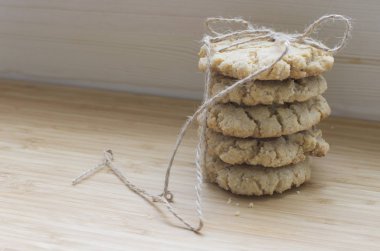 Yulaf kurabiye görünümünü closeup ip bağladılar