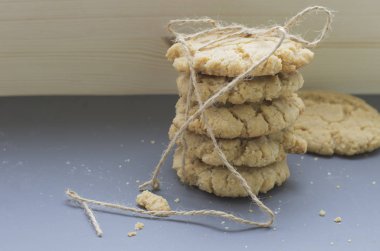 Yulaf kurabiye görünümünü closeup ip bağladılar