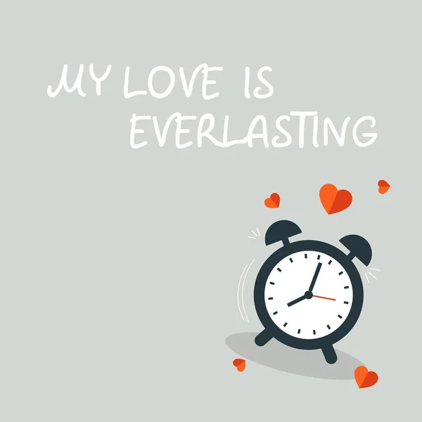 Koyu mavi, açık gri zemin üzerinde kırmızı kalplerle çalan saat.