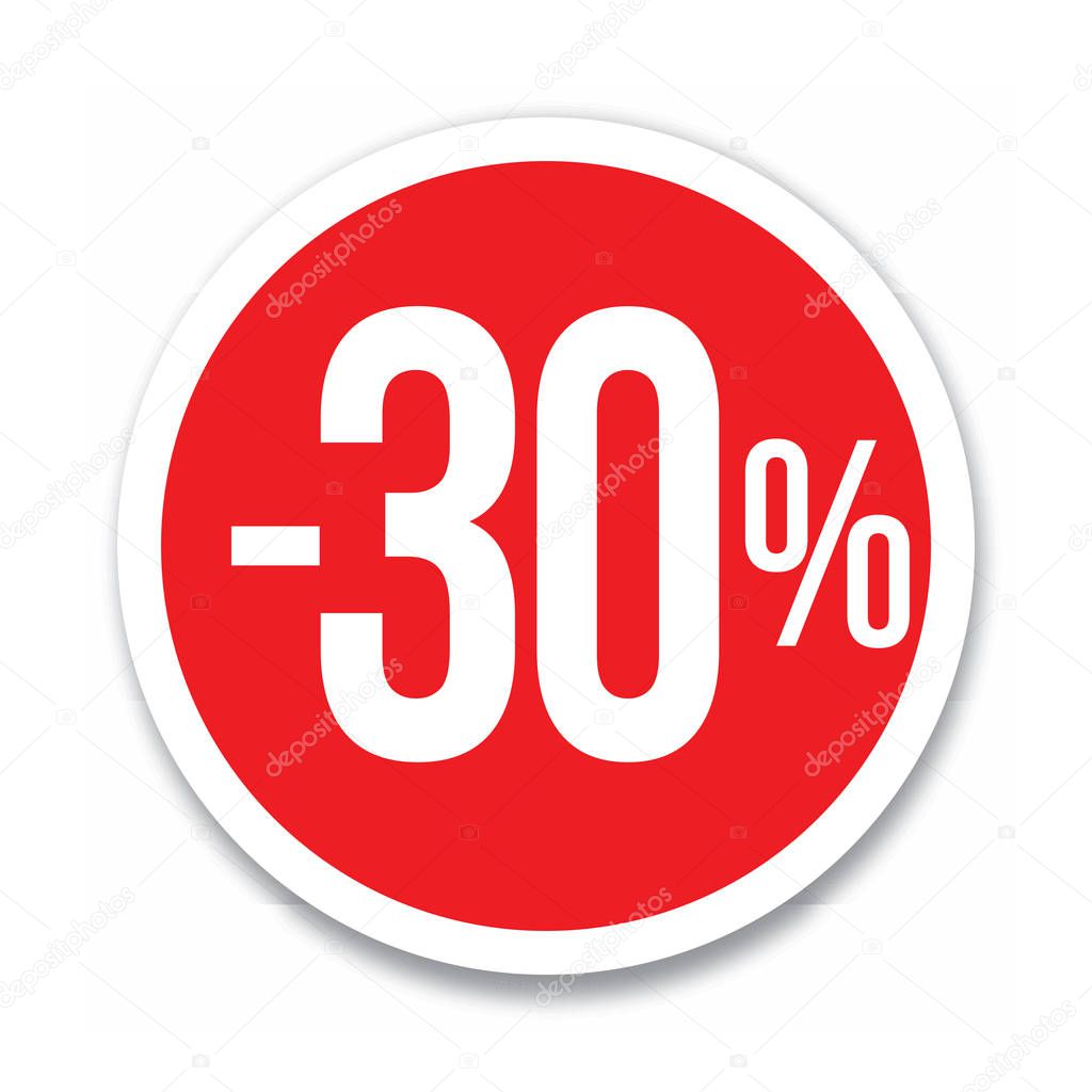 red circled discount (-30%) on white background