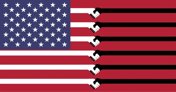 Flag United States America Has White Black Stripe Showing Handshake — Stock Vector