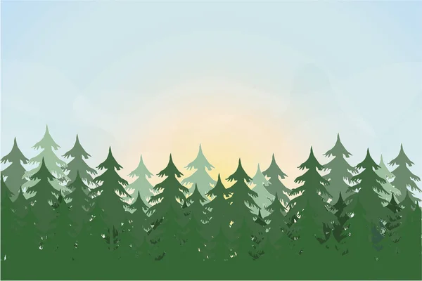 Krajobraz Jodły Sosna Tło Lasu Ręcznie Rysowane Wektor Ilustracja — Wektor stockowy