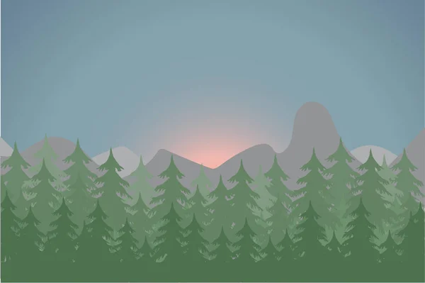 Landscape Fir Trees Pine Forest Background Hand Drawn Vector Illustration — Stock Vector