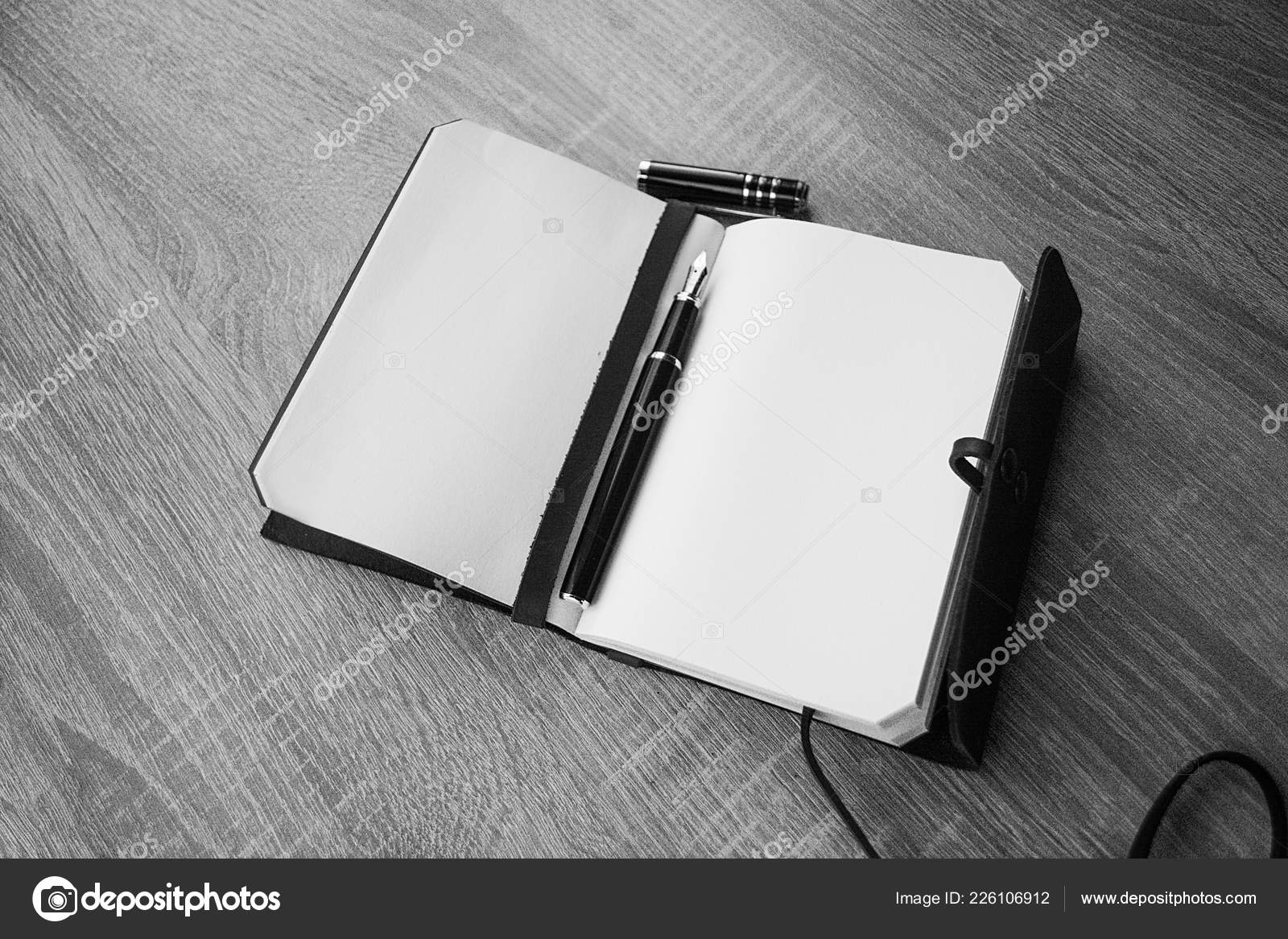 Men Business Accessories Black Leather Notepad Fountain Pen Office