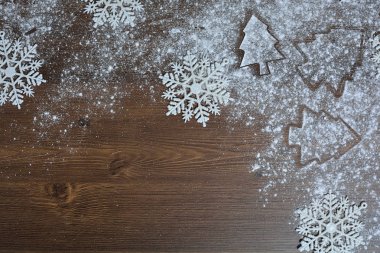 Ahşap doku kar taneleri ile Noel arka plan 