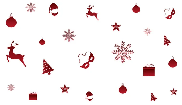 圣诞节装饰品 圣诞老人 狂欢节面具 圣诞树 垂悬红色隔绝的背景 — 图库矢量图片