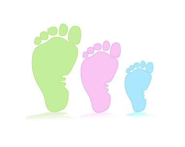 Üç ayak - Anne, baba ve bebek. Aile, sevgi ve bakım kavramı. Ebeveynlik, annelik, babalık. Izlemeyi ayak simgesinden vektör çizim. 