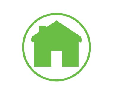 Ev simgesini, ev sembolü, düz tasarım şablonu, eko yeşil vektör çizim 