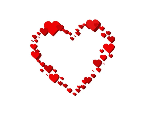 Küçük Kalp Şekilleri Beyaz Zemin Üzerine Kırmızı Kalp — Stok Vektör