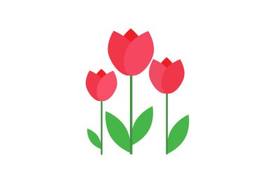 Beyaz arkaplan lale çiçekleri üzerindeki düz simge. 8 Mart. Kadınların bahar günü.