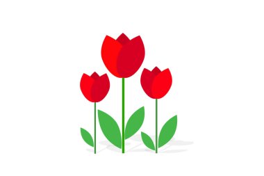 Beyaz arkaplan lale çiçekleri üzerindeki düz simge. 8 Mart. Kadınların bahar günü.;