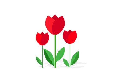 Beyaz arka planda izole çiçekler (Lale) bir buket. Düz simge. 8 Mart 'ta. Kadınlar bahar günü.;