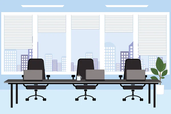 Konferans Odası Toplantı Pencerelerin Arkasına Karşı Bir Masa Sandalyeler Şehir — Stok Vektör