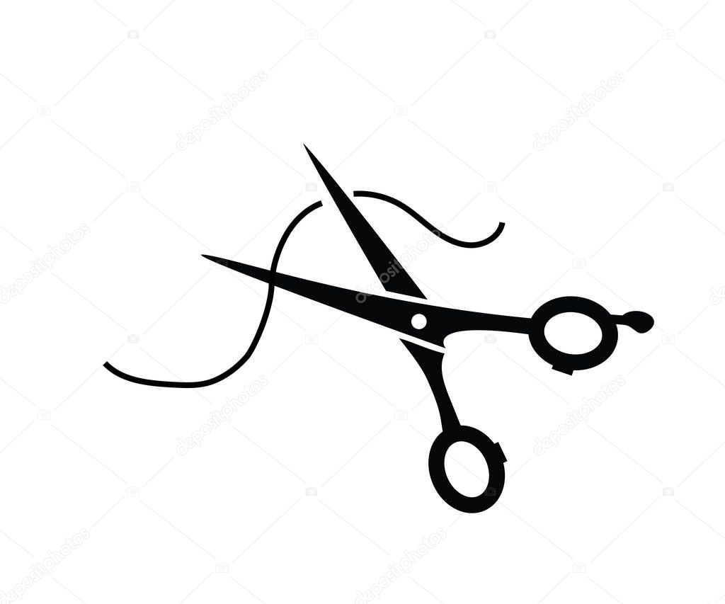 Atelier - scissors and threads. Beauty salon (hairdresser) - scissors and hair.