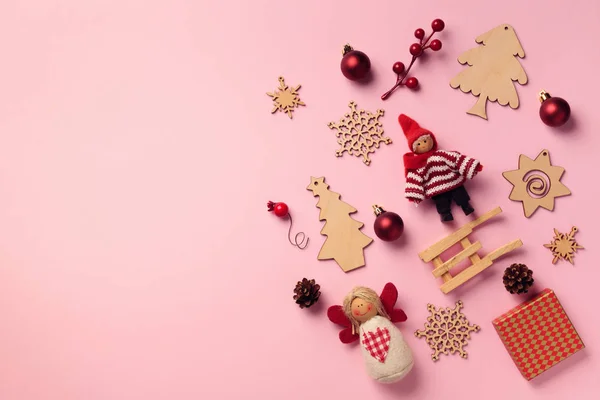 Cartão Saudação Para Festa Ano Novo Presentes Natal Elementos Decorativos — Fotografia de Stock