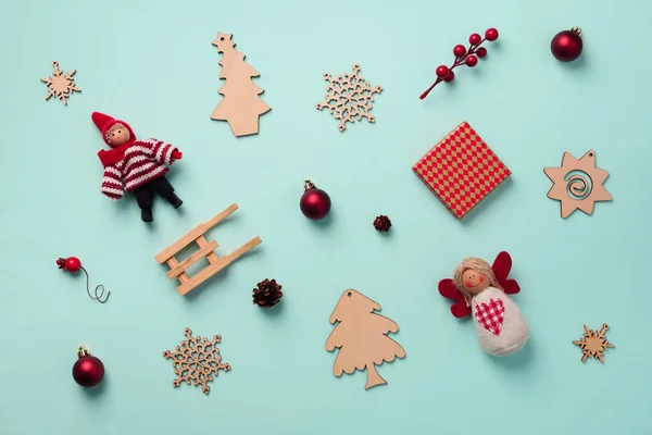 Cartão Saudação Para Festa Ano Novo Presentes Natal Elementos Decorativos — Fotografia de Stock