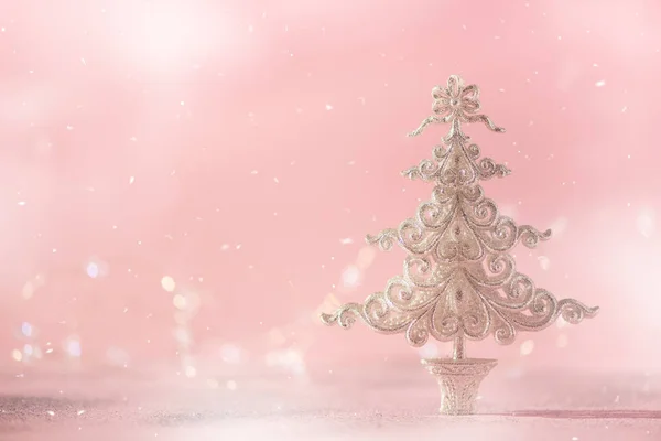 Zilver Glitter Kerstboom Roze Achtergrond Met Lights Bokeh Kopiëren Van — Stockfoto