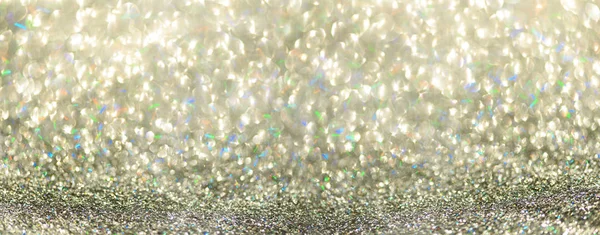 Kleurrijke Glitterbanner Met Lampjes Bokeh Glanzende Feestelijke Wenskaart Nieuwjaar Kerstconcept — Stockfoto
