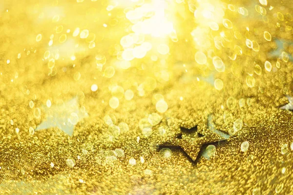 Kerstfeest Abstract Achtergrond Voor Nieuwjaarsfeest Gouden Sterren Met Lichten Bokeh — Stockfoto