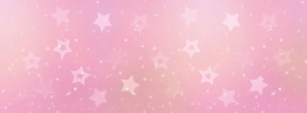 Pink stars on gold background with bokeh. Texture for new year, birthday, baby shower party. Creative pattern. Banner — Stock Photo, Image